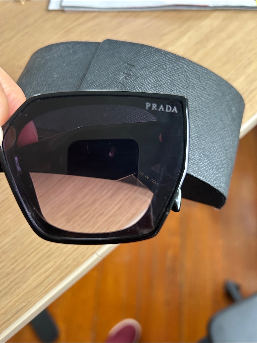 Prada Black Oversized Geometric Sunglasses with Gradient Lenses - Picture 2 of 5